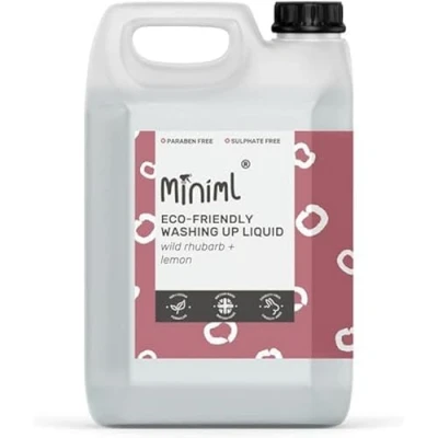 Image of Miniml Eco Washing Up Liquid 5L Refill Wild Rhubarb &amp; Lemon Scented Non Bio Skin Sensitive Friendly Dish Wash Cleaner Plant Based Vegan Cruelty Free Natural Cleaning Products (500 Washes)