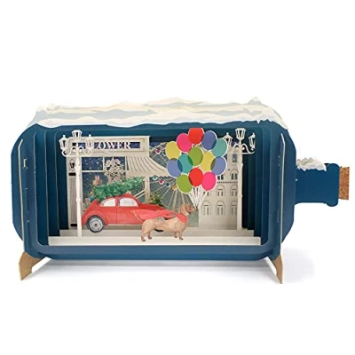 Image of Message In A Bottle Sausage Dog Pop Up Christmas Greeting Card By Alljoy Cards XMIB042