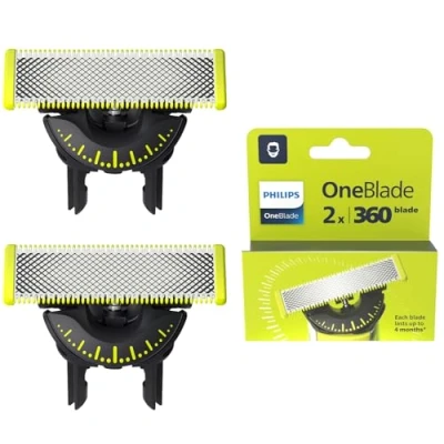 Image of Philips OneBlade 360 Innovation Authentic Replacement Blades, for Hybrid Electric Shaver &amp; Trimmer. Trim, Edge and Shave with Durable Stainless Steel, 2x pack (8 Month Supply), Model QP420/60