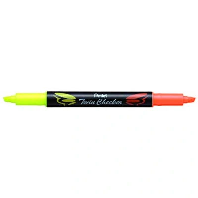 Image of Pentel Twin Checker Dual tip Highlighter, Chisel Tip, Yellow/Orange Ink, Pack of 12 (SLW8 GF)