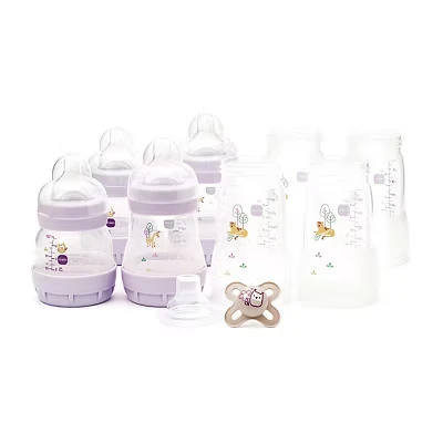 Image of MAM Easy Start Self Sterilising Anti Colic Starter Set, Newborn Bottle Set and Soother, Essentials, Pink (Designs May Vary)