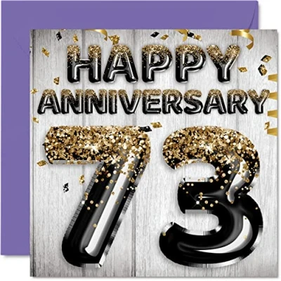 Image of Awesome 73rd Anniversary Card for Husband Boyfriend Wife Girlfriend Black Gold Glitter Balloons Happy 73 Cards from Family, 145mm x Greeting Seventy Third Anniversaries