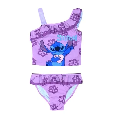 Image of Disney Lilo &amp; Stitch Girls Swimming Costume, 2 Piece Swimsuit, Kids Swimwear Featuring Stitch, Lilac, Age 11 12 Years