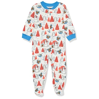 Image of Amazon Essentials Disney Marvel Star Wars Unisex Babies&#039; Snug Fit Cotton Footed Pyjamas, Mando Winter Sleep &amp; Play, 0 Months