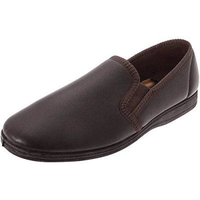 Image of Men&#039;s Leather Slippers HADLEY twin gusset BROWN size 9