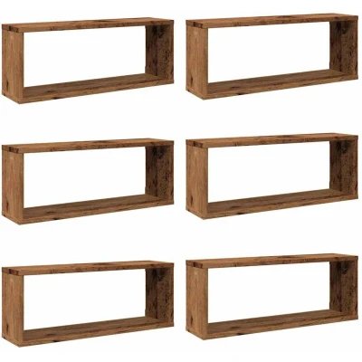 Image of vidaXL wall cube storage shelves 6 pcs engineered wood, floating shelves, modern style, old wood color, 60x15x23 cm, living room/bedroom decor