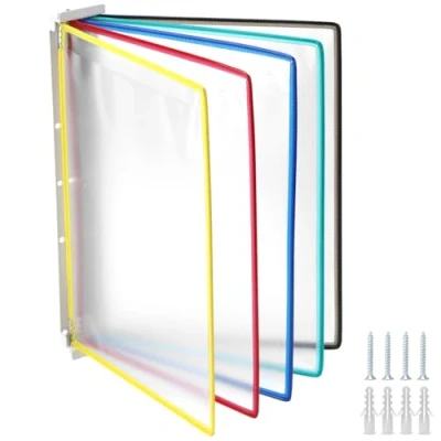 Image of QWORK® Wall Document Organiser, Display Panel Unit for Storing and Displaying A4 Documents, Includes 5 Panels in Assorted Colours