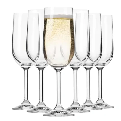 Image of Krosno GEMA Champagne and Glasses Classic Design Set of 6 210 ml Glass with Wide Goblet Transparent For Home, Restaurant Parties Dishwasher Safe