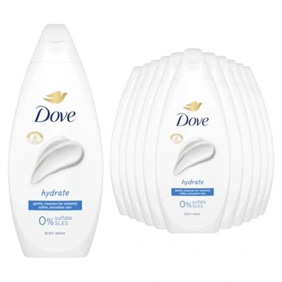 Image of Dove Body Wash 0% Sulfate SLES for Women Made with Naturally Derived Cleansers and Plant Based Moisturiseres Gently Cleanses Softer Smoother Skin, 225ml (12 Pack, Hydrate)