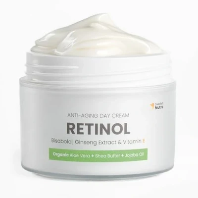 Image of Swedish Nutra Anti Aging Retinol Day Cream I Hydrated &amp; Smooth Skin Treatment Bisabolol, Vitamin E, Organic Aloe Vera, Shea butter, Jojoba Oil Made in Sweden 50ml
