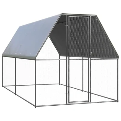 Image of &#039;vidaXL Outdoor Chicken Cage Large Galvanised Steel Hen House with Water Resistant Roof and Lock Equipped Gate 2x4x2m Silver