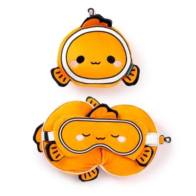 Image of Puckator Relaxeazzz Adoramals Finley the Clown Fish Plush Travel Pillow &amp; Eye Mask Sleep Masks Kids Accessories For Sleeping Airplane Flight Plane Neck Pillows