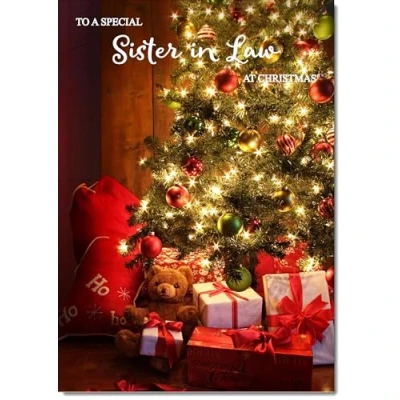 Image of doodlecards Sister in Law Christmas Card Teddy by Tree Medium Size for with Plain Envelope