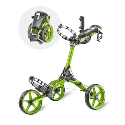 Image of Caddytek CaddyLite Compact Semi Auto Folding and Unfolding Golf Push Cart, Lime