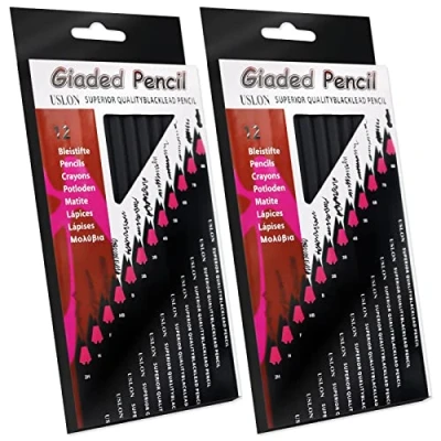 Image of 24 Pcs Drawing Pencils 8B, 7B, 6B, 5B, 4B, 3B, 2B, B, HB, F, H, 2H, Sketching with Graphite Lead