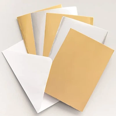 Image of Baker Ross FE830 Metallic Gold and Silver Greeting Cards Pack of 12, Card Blanks for Making, Make Your Own Christmas Cards, Ideal Kids Arts Crafts Projects