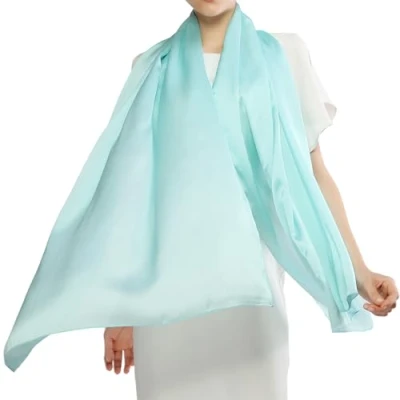 Image of RIIQIICHY Scarf for Women Silk Feeling Lightweight Chiffon Pashmina Hair Wrap Wedding Shawl Evening Dresses Turquoise