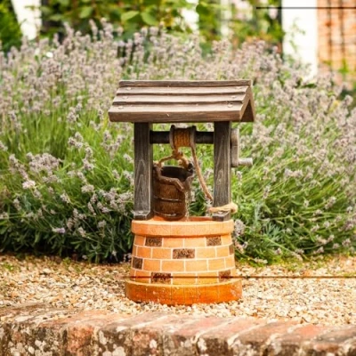 Image of Wishing Well Solar Powered Water Fountain Brick Effect Resin Cascading Feature with Hanging Bucket, Outdoor Garden Patio, Decking, Yard, Balcony Decoration Measures H51 x 31cm Diameter