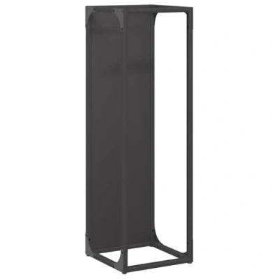 Image of vidaXL firewood rack black steel log holder indoor/outdoor fireplace storage 25x25x80 cm