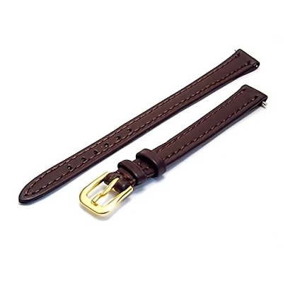 Image of Ladies Soft Genuine Leather XL Extra Long Watch Strap Band 10mm Brown With Gilt (Gold Colour) Buckle