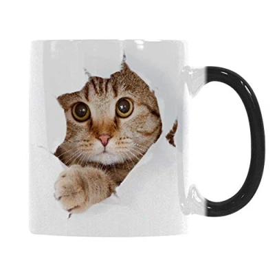 Image of Wekity Heat Changing Mug, Funny Cat Ceramic Coffee Cup, 11 oz Sensitive Color Cute Xmas Gift Mug for Women Men Kids