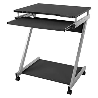 Image of VASAGLE Computer Desk Mobile, Writing Z Shaped, PC Table for Small Spaces, Workstation whit Sliding Keyboard 4 Wheels, Easy Assembly, Home Office Black LCD811B