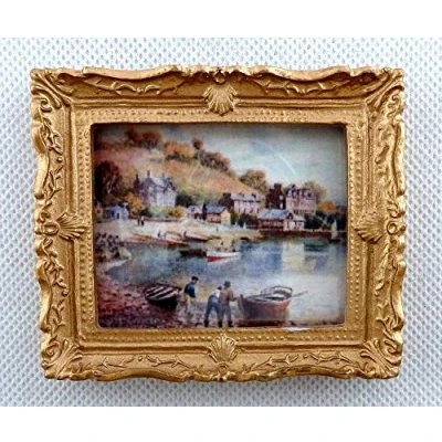 Image of Melody Jane Dolls House Harbour Scene Picture Painting Gold Frame Miniature Accessory