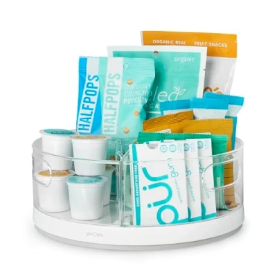 Image of YouCopia Crazy Susan Turntable, Divided Lazy Organiser with 3 Clear Bins for Kitchen Cupboard and Pantry Storage