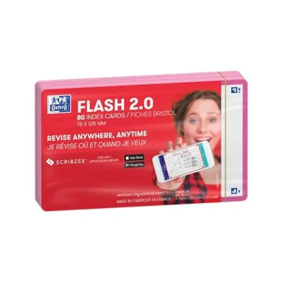 Image of Oxford Flash 2.0 Index Cards A7, Flashcards, 75 x 125 mm, Blank, Fuchsia, 80 Sheets