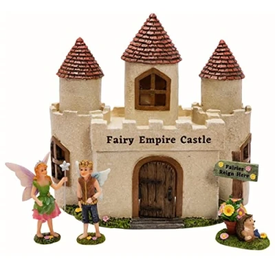 Image of PRETMANNS Fairy House for Garden Ornaments Outdoor &amp; Fairies Gardens Cute Accessories Castle Prince and Princess