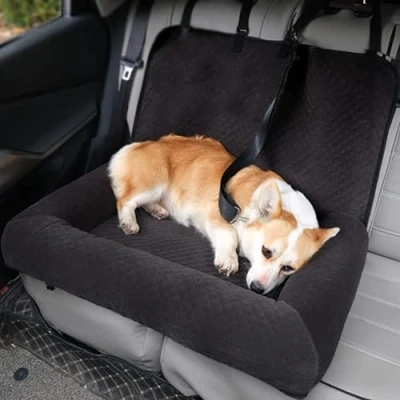 Image of RUYICZB Dog Car Seat for Medium Large Dogs, Bed Pet Booster with Adjustable Straps Safety Leash, Travel Back Seats Removable Washable Non Slip Base