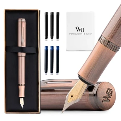 Image of Wordsworth and Black Fountain Pen Mini EDC: Luxury Copper Heavy Pocket Pen, Medium Nib, 6 Ink Cartridges, Converter, Travel Refillable Writing Gift Set, Men &amp; Women