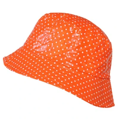 Image of Toutacoo, Waterproof Vinyl Bucket Rain Hat (09 Polka Dot Orange)