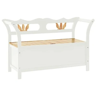 Image of vidaXL Solid Wood Bench in Fir and Engineered Hallway/Living Room Furniture With Armrest Backrest White Ample Storage Space Under Seat