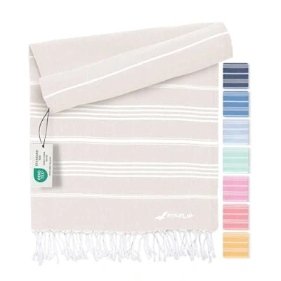 Image of Fit Flip hammam towel beach XXL made from 100% recycled cotton Quick drying Turkish towels, fouta, pestemal towels ideal as a blanket Sand 100x200cm Sultan