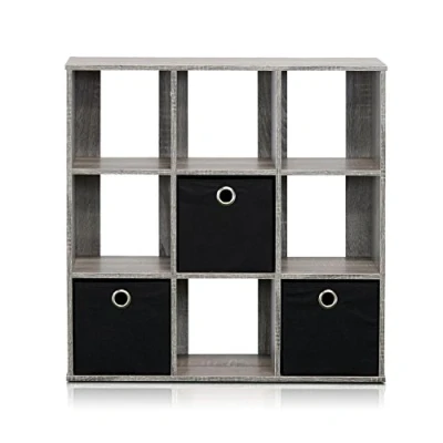 Image of Furinno Storage Shelves, Wood, Grey/Black, one size