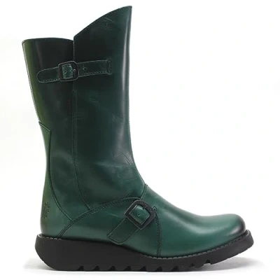 Image of Fly London Women&#039;s Mes 2 Buckle Boots, Shamrock Green Black Sole, 4 UK
