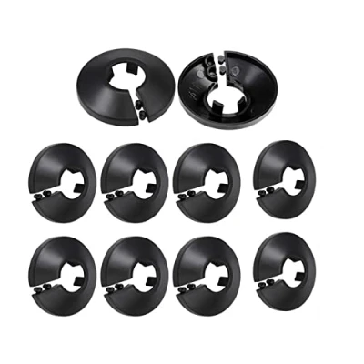 Image of SuSohr Pack of 10 Plastic Radiator Pipe Collars Covers for 15 mm Diameter (Black)