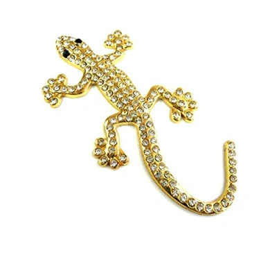 Image of 1Pcs Car Metal Badge Emblem 3D Gecko Rhinestone Trunk Auto Logo Adhesive Decal Sticker For Most Cars (Gold)