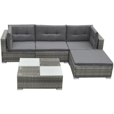 Image of vidaXL 5 Piece Garden Lounge Set with Cushions Poly Rattan Grey
