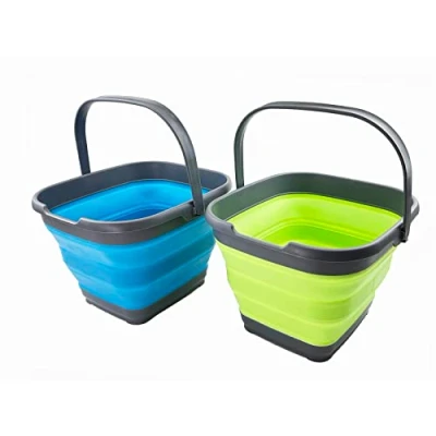 Image of SAMMART 10L Collapsible Rectangular Handy Basket/Bucket (Grass Green + Cerulean (Set of 2))