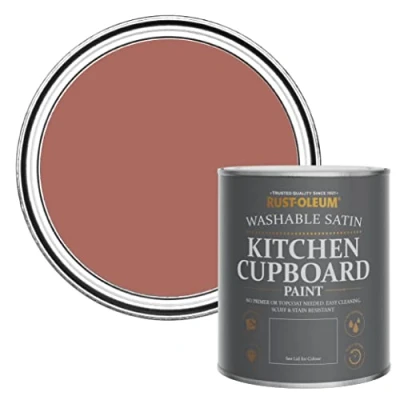 Image of Rust Oleum Red Scrubbable Kitchen Cupboard Paint in Satin Finish Salmon 750ml