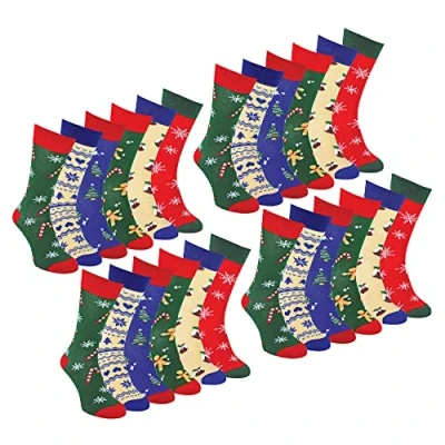 Image of Mens Christmas Socks Sock Snob Novelty Colourful Stylish Funny Patterned Crew Xmas (6 11, 24 Pack)