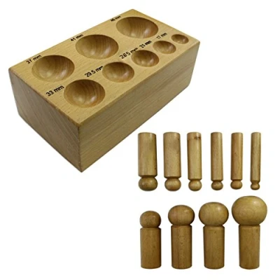 Image of Set of 11 Large Wooden Doming Dapping Punches Block Jewellery Craft Repair Tool