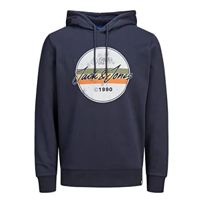 Image of JACK &amp; JONES Men&#039;s Jorbrady Sweat Hood Sn Sweatshirt, Navy Blazer, S
