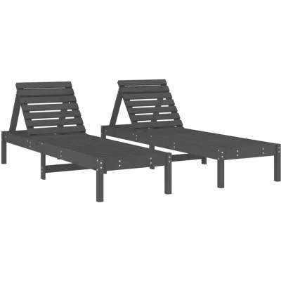 Image of vidaXL Sun Loungers 2 pcs Grey 199.5x60x74 cm Solid Wood Pine