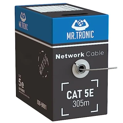 Image of Mr. Tronic Bulk Cat 5E Ethernet Cable 305m, High Speed LAN Network Cable, 305m Cat5E Internet 1 Gbps, 100 MHz, ADSL AWG24 UTP CCA (305 Meter, Grey)