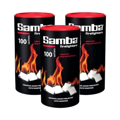 Image of 300 Samba Firestarters Firelighters Sachets Odourless Burning &amp; Easy to Light For BBQs Barbecues Wood Burner Fired Ovens Stoves Fireplaces Campfires 3 Tubes