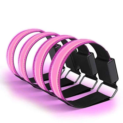Image of Deeabo 4pcs LED Armband, Luminous Arm Bands, 3 Lighting Modes USB Reflective Band Bracelets, Adjustable Flashing Safety Ankle Armband Slap for Outdoor Jogging Cycling Running Sport, Pink