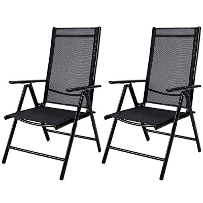 Image of CASARIA® 2x Bern High Backed Folding Aluminium Garden Chairs Weatherproof 8 way Adjustable Reclining Backrest with Armrests Lightweight 120 kg Load Capacity Patio Anthracite
